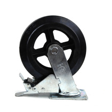 8 inch heavy duty flat plate iron core steering casters with brake